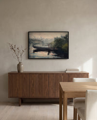 The End of the Day by Winslow Homer in a black frame above a walnut sideboard in a dining room