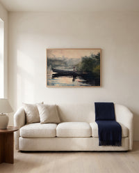 The End of the Day by Winslow Homer framed in natural oak above a cream sofa in a warm living room