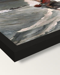 The Life Line by Winslow Homer framed print, corner close-up: black moulding, mitred, the print set just below its edge