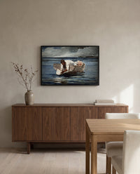 The Water Fan by Winslow Homer in a black frame above a walnut sideboard in a dining room