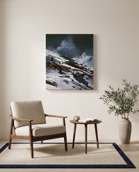 Winter Coast by Winslow Homer as a stretched canvas above a linen lounge chair in a reading corner