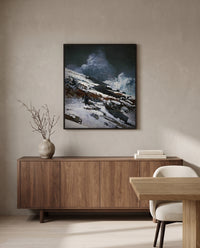 Winter Coast by Winslow Homer in a black frame above a walnut sideboard in a dining room