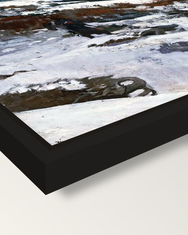 Winter Coast by Winslow Homer framed canvas, corner close-up: a black floating frame with a shadow gap round the canvas