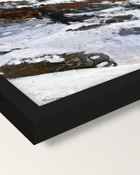 Winter Coast by Winslow Homer framed print, corner close-up: black moulding, mitred, the print set just below its edge